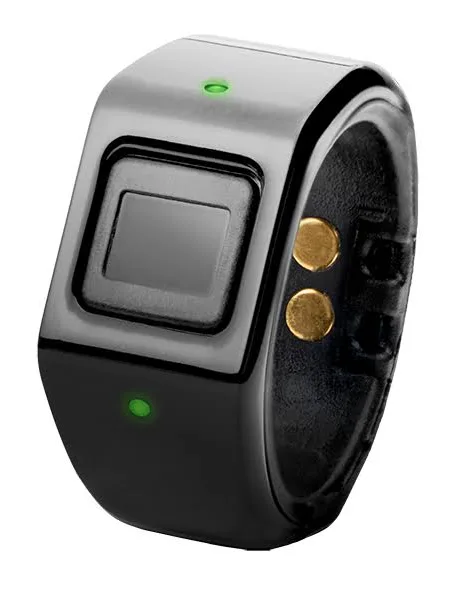 Black smart ring with button and LED indicator
